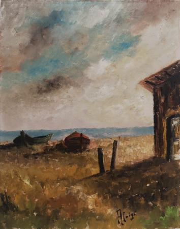 Art work by Romano Aloigi Paesaggio marittimo - oil hardboard 